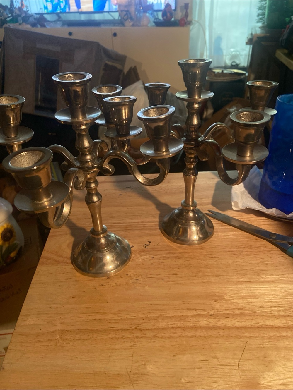 Z Gallerie Brass-Tone Five-Arm Candelabra Pair
